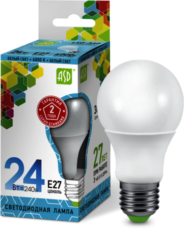 4690612014272 Лампа светодиодная LED-A60-standard 24Вт 230В  Е27 4000К 2160Лм ASD