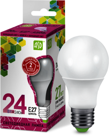 4690612014289 Лампа светодиодная LED-A60-standard 24Вт 230В  Е27 6500К 2160Лм ASD