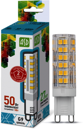 4690612004631 Лампа светодиодная LED-JCD-standard 5Вт 230В G9 4000К 450Лм ASD