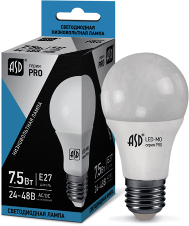 4690612006963 Лампа светодиодная низковольтная LED-MO-24/48V-PRO 7,5Вт 24-48В Е27 4000К 600Лм ASD