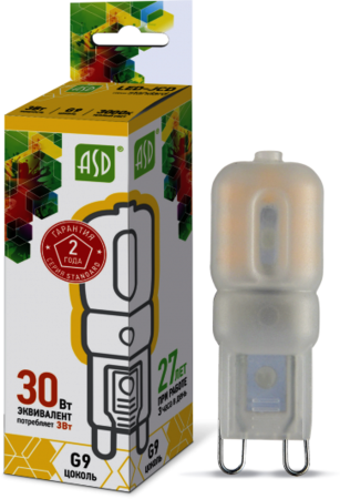 4690612003764 Лампа светодиодная LED-JCD-standard 3Вт 230В G9 3000К 270Лм ASD