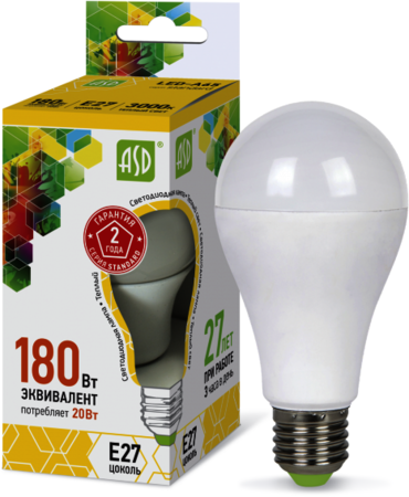 4690612004198 Лампа светодиодная LED-A60-standard 20Вт 230В Е27 3000К 1800Лм ASD