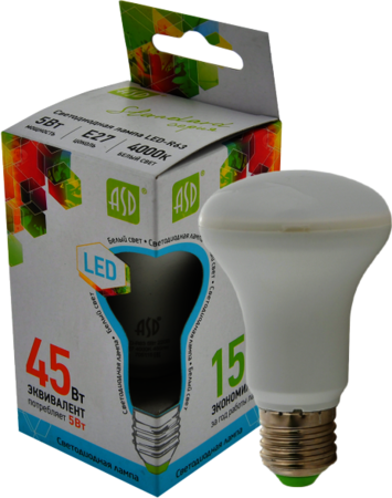 4690612001555 Лампа светодиодная LED-R63-standard 5Вт 230В Е27 4000К 450Лм ASD