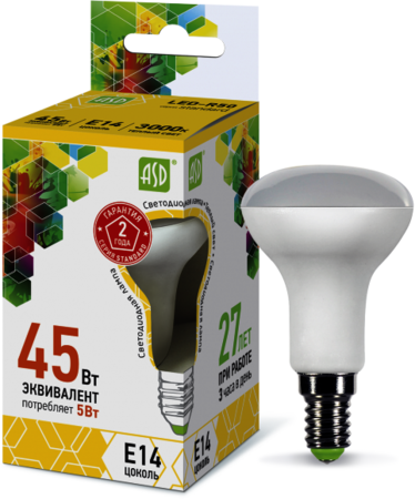 4690612001531 Лампа светодиодная LED-R50-standard 5Вт 230В Е14 3000К 450Лм ASD