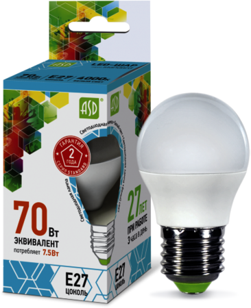 4690612003993 Лампа светодиодная LED-ШАР-standard 7.5Вт 230В Е27 4000К 675Лм ASD