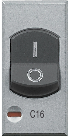 BTicino HC4301/16 Axolute Двухполюсный термомагнитный выключатель с индикатором защиты 1 полюса, номинальный ток 16 А, размыкающая способность 3000 А, 127/230 В~, цвет алюминий
