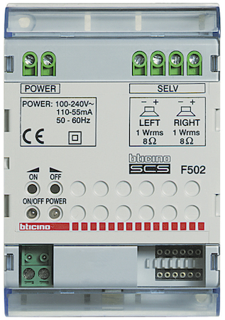 BTicino F502 Местный усилитель стерео, 4 модуля DIN