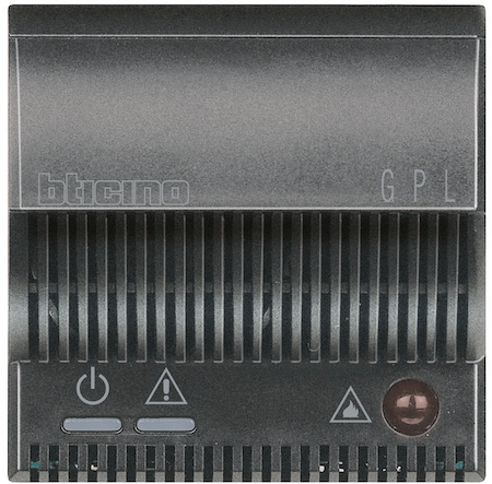 BTicino HS4512/12 Axolute Детектор LPG (метан – бутан) со световой и звуковой сигнализацией (85 дБ), внутренняя автоматическая диагностика, управление повторителями сигналов, 12 В~/= – 2 модуля, цвет антрацит