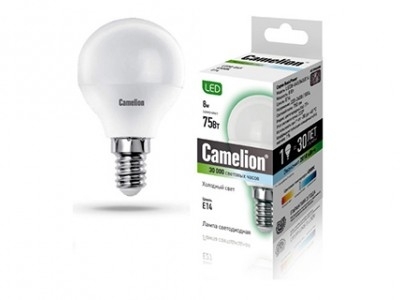 Фото Camelion 12393 Лампа светодиодная LED8-G45/845/E14 8Вт шар 4500К белый E14 750лм 170-265В