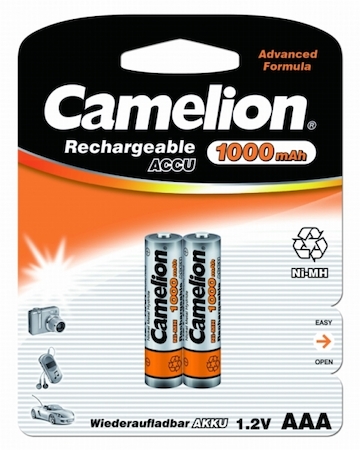 6182 Camelion   AAA-1000mAh Ni-Mh BL-2 (NH-AAA1000BP2, аккум-р,1.2В)