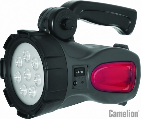 7589 Camelion 2913  (фонарь аккум. 220В/12В, карбон, 8 LED, красный сигнал, 2X4В 1Ач, пластик, коробка)