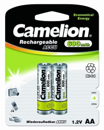 1657 Camelion   AA- 600mAh Ni-Cd BL-2 (NC-AA600BP2, аккум-р,1.2В)