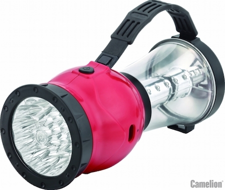 10474 Camelion LED29318  (фонарь акк. 220В кемп, 19/24 LED, 4В 2,3А-ч, пласт, красный,  коробка)