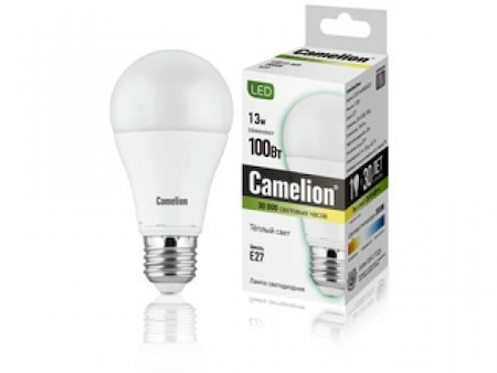 Фото Camelion 12045 Лампа светодиодная LED13-A60/830/E27 13Вт грушевидная 3000К тепл. бел. E27 1045лм 220-240В