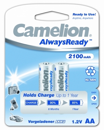 7966 Camelion  AA- 2100mAh Ni-Mh Always Ready BL-2 (NH-AA2100ARBP2, аккум-р, 1.2В)