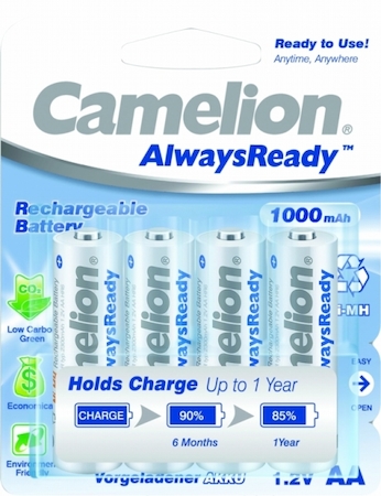 10649 Camelion  AA- 1000mAh Ni-Mh Always Ready BL-4 (NH-AA1000ARBP4, аккум-р, 1.2В)