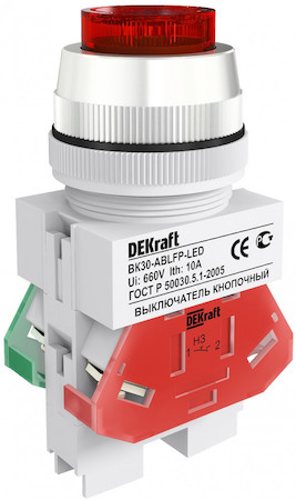 DEKraft 25048DEK Выкл. кноп. ABLFP ?30 мм Цвет:КРАСНЫЙ LED 220В ВK-30 DEKra