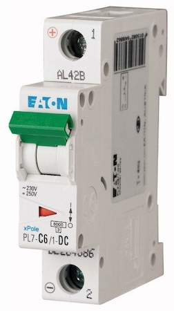EATON 0000264886 Автоматический выключатель для защиты цепей пост. тока 6А, кривая отключения C, 1 полюс, откл. способность 6 кА