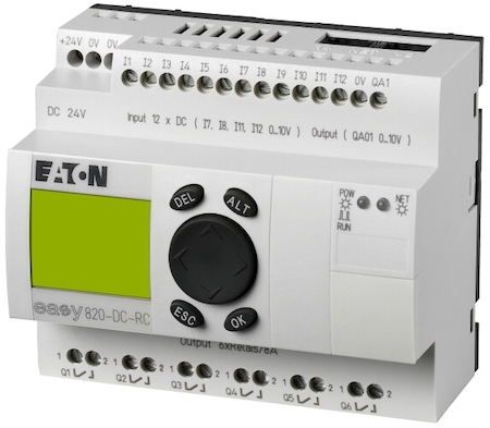 EATON 0000256271 Программируемое реле 24 В DC, цифровые 12 DI (4 могут использоваться как как аналог.), 6DO, реле 10А, 1 AO, дисплей+клавиатура, часы реального времени