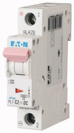 EATON 0000264883 Автоматический выключатель для защиты цепей пост. тока 2А, кривая отключения C, 1 полюс, откл. способность 6 кА