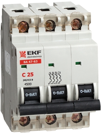 mcb4763-3-0.5C Автоматический выключатель ВА 47-63, 3P 0,5А (C) 4,5kA EKF