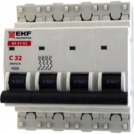 mcb4763-4-32D Автоматический выключатель ВА 47-63, 4P 32А (D) 4,5kA EKF