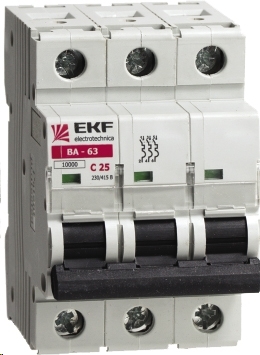elr-3-63 Автоматический выключатель ВА-63, 3P 63А (C) 10kA EKF
