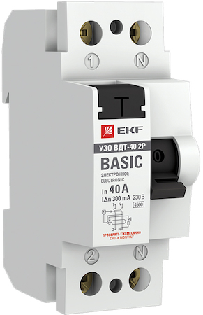 elcb-2-40-300e-sim Устройство защитного отключения УЗО ВДТ-40 2P 40А/300мА (электронное) EKF Basic