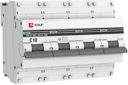 mcb47100-4-10C-pro Автоматический выключатель 4P  10А (C) 10kA ВА 47-100 EKF PROxima