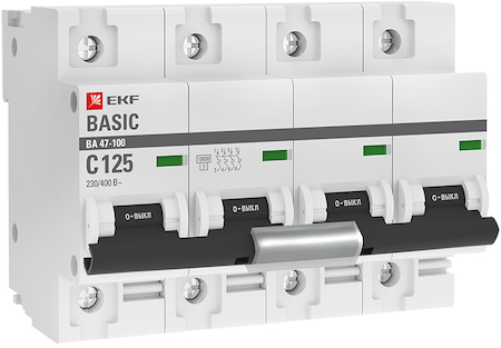 mcb47100-4-125C-bas Автоматический выключатель 4P 125А (C) 10kA ВА 47-100 EKF Basic