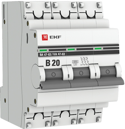 mcb4763-6-3-20B-pro Автоматический выключатель 3P 20А (B) 6кА ВА 47-63 EKF PROxima