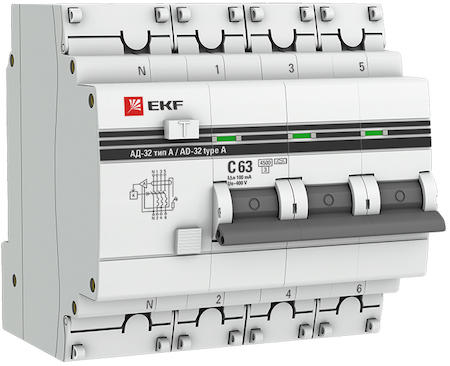 DA32-63-100-4P-a-pro Дифференциальный автомат АД-32 3P+N 63А/100мА (тип А) EKF PROxima