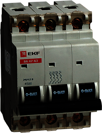 mcb4763-3-63B Автоматический выключатель ВА 47-63, 3P 63А (В) 4,5kA EKF