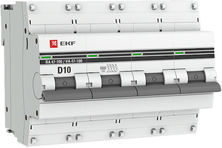 mcb47100-4-10D-pro Автоматический выключатель 4P  10А (D) 10kA ВА 47-100 EKF PROxima