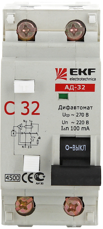 DA32-06-30 Дифференциальный автомат АД-32 6А/30мА (характеристика C, тип AC) 4,5кА EKF
