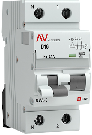 rcbo6-1pn-16D-100-a-av Дифференциальный автомат DVA-6 1P+N 16А (D) 100мА (A) 6кА EKF AVERES