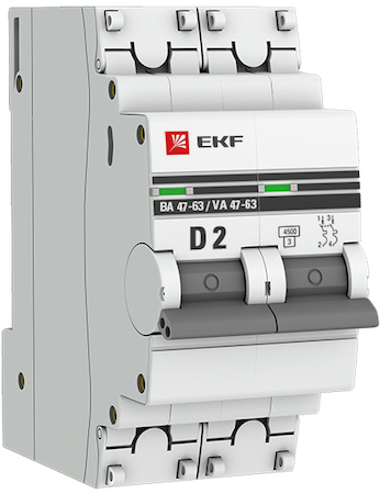 mcb4763-2-02D-pro Автоматический выключатель 2P  2А (D) 4,5kA ВА 47-63 EKF PROxima