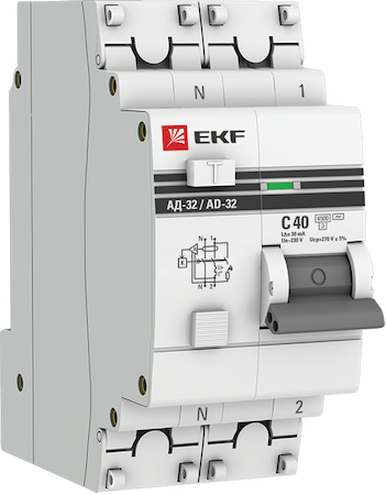 Фото EKF DA32-40-30-pro Дифференциальный автомат АД-32 1P+N 40А/30мА (хар. C, AC, электронный, защита 270В) 4,5кА PROxim