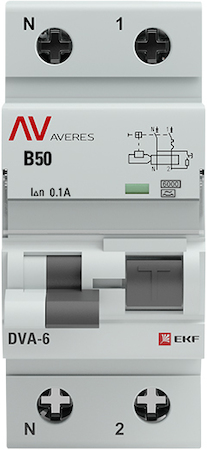 rcbo6-1pn-50B-100-a-av Дифференциальный автомат DVA-6 1P+N 50А (B) 100мА (A) 6кА EKF AVERES