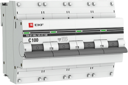 Фото EKF mcb47100-4-100C-pro Выключатель автоматический модульный 4п C 100А 10кА ВА 47-100 PROxima