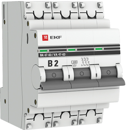 mcb4763-3-02B-pro Автоматический выключатель 3P 2А (B) 4,5кА ВА 47-63 EKF PROxima