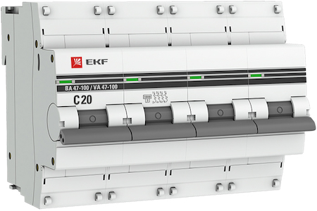 mcb47100-4-20C-pro Автоматический выключатель 4P 20А (C) 10kA ВА 47-100 EKF PROxima