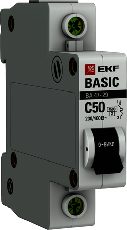 Фото EKF mcb4729-1-50C Выключатель автоматический модульный 1п C 50А 4.5кА ВА 47-29 Basic