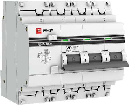 DA32-50-300-4P-pro Дифференциальный автомат АД-32 3P+N 50А/300мА (хар. C, AC, электронный, защита 270В) 4,5кА EKF PROxima