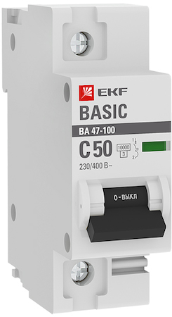 mcb47100-1-50C-bas Автоматический выключатель 1P  50А (C) 10kA ВА 47-100 EKF Basic