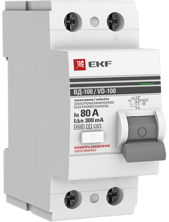 elcb-2-80-300S-em-pro Устройство защитного отключения селективное 2P  80А/300мА (электромеханическое) EKF PROxima
