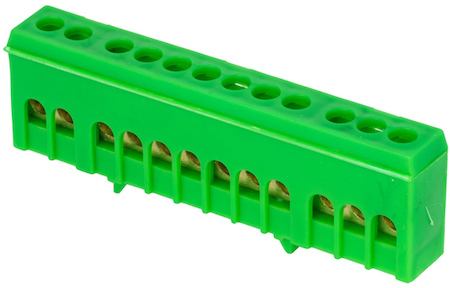 sn0-63-12-ig-r Шина "0" PE (6х9мм) 12 отверстий латунь зеленый изолированный корпус на DIN-рейку розничный стикер EKF PROxima