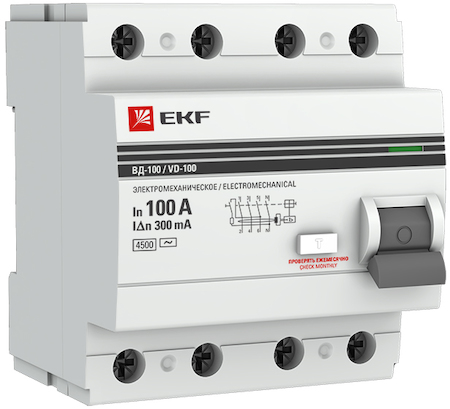 elcb-4-100-300-em-pro Устройство защитного отключения УЗО ВД-100 4P 100А/300мА (электромеханическое) EKF PROxima