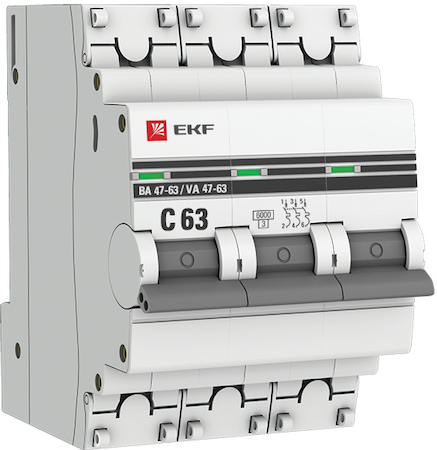 mcb4763-6-3-63C-pro Автоматический выключатель 3P 63А (C) 6кА ВА 47-63 EKF PROxima