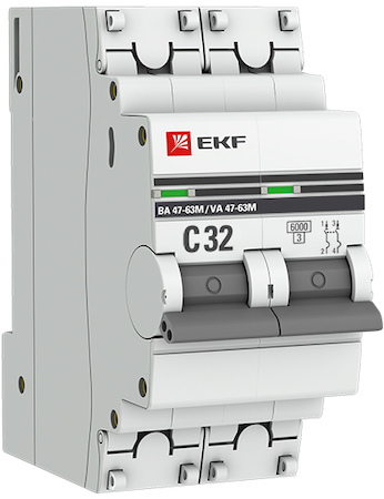 mcb4763m-6-2-32C-pro Автоматический выключатель 2P 32А (C) 6кА ВА 47-63M c электромагнитным расцепителем EKF PROxima